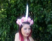 Unicorn, Unicorn horn, Unicorn horn headband, Mythical creature, Burning man, Coachella, EDM, Flower crown, Rose Crown, Pink,Pink rose crown