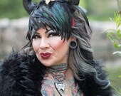 Horn headdress, feather headdress, Horror, Horror movie, EDM, Black feather, Horns, Heavy metal, skull, skull headdress, feather, gothic