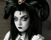 Horn, Horn headdress, Skull headdress, Halloween, Skull, Skull horns, Gothic, Goth, Pinup, Ram horns, Black horns, Ready to ship
