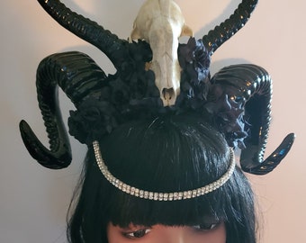 Double horns, Horns, Horn headdress, Skull horns, Rhinestone, Skull, Halloween, Horror, Cosplay, Halloween horns, Gothic