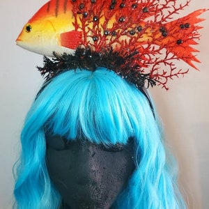 Fish, fish headband, fish hat, food headband, tonga hut, tiki bar, tiki wedding, aquarium headband