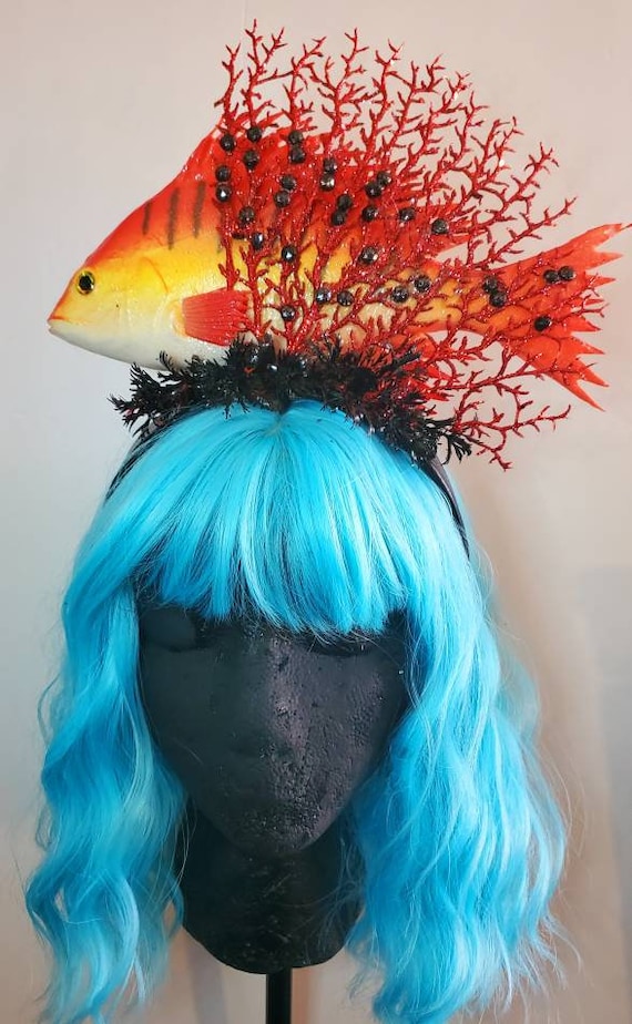 msformaldehyde Fish, Fish Headband, Fish Hat, Food Headband, Tonga Hut, Tiki Bar, Tiki Wedding, Aquarium Headband