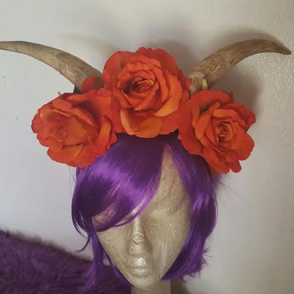 Horns, Horn headdress, Goat horns, Coachella, EDM, Flower crown, Fairy nymph, Ren Faire, MsFormaldehyde, Animal horns, Ready to ship