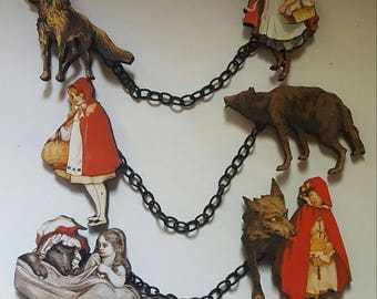 Little red riding hood, Wolf, Fairy tales, Nursery Book, Nursery Rhyme,Sweater clips, Kitsch, Pinup, Gifts for her