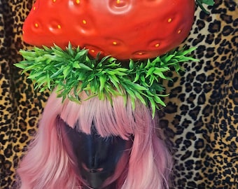 Strawberry. Strawberry headband, huge fruit hat, fruit hat, faux fruit, carmen Miranda