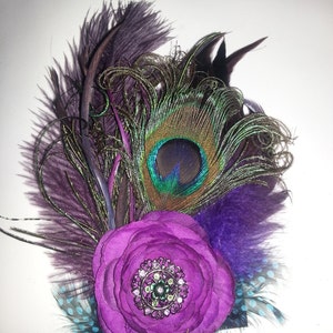 Custom Wedding, Peacock Wedding, Purple,Purple Flower, Hair fascinator, 1920s, Feather fascinator, Bride, Bridal, Flower girl