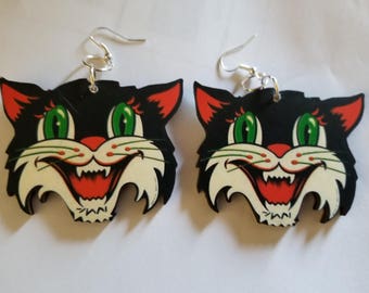 Kitty, Kitty earrings, Halloween, Halloween earrings, Halloween cat, Cat earrings, cat lady, Retro halloween, Horror, MsFormaldehyde