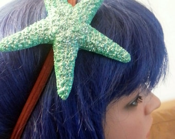 Teal Starfish, Starfish headband, Beach wedding, tropical wedding, bridal, starfish barrette, starfish hair clip,beach, mermaid