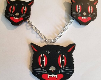 Katze, Katzenpullover-Clips, Vintage Katze, Retro Katze, Katzenkette, Katzenbrosche, schwarze Katze, Verrückte Katzendame
