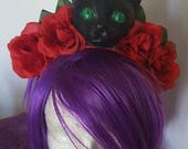 Cat, Cat crown, Rose crown, Flower crown, Floral crown, Red rose, Rose, Kitty, Crazy cat lady