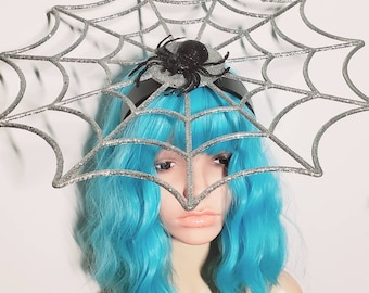 Halloween Haarreif Mit Spinne & Spinnennetz – Schwarzes Spitzenband, Für Damen & Mädchen, Größe 12 Cm