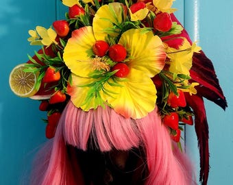 Parrot headband,  tropical island, tiki bar, carmen Miranda