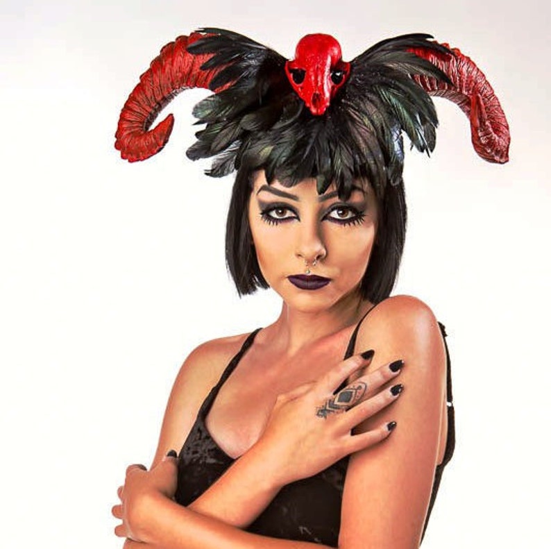 Pinup Skull Halloween Horn headband Burlesque Devil horn Devil horns Halloween Skull headdress Red horn EDM