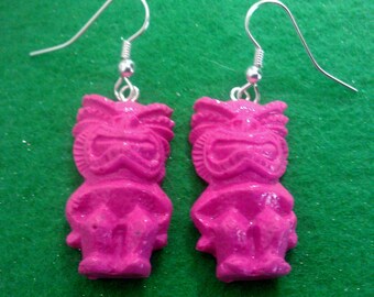 Pink, pink tiki, tiki, tiki earrings, ocean wedding, beach wedding, pink earrings, dangle earrings, tiki oasis, tiki wedding