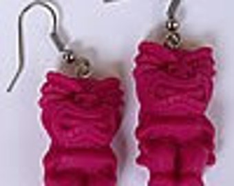 Pink tiki, god ,earrings ,tropical tiki, tiki jewelry, tiki wedding, tropical, ocean, pink, gifts for her