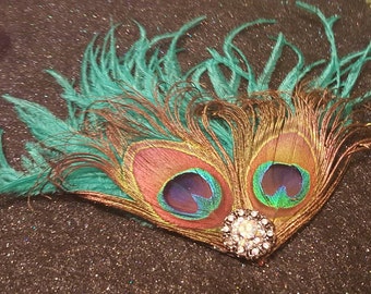 Peacock, Peacock fascinator, Pinup, Peacock clip, Peacock barrette, Wedding, 1920s, Ready to ship, Feather fascinator