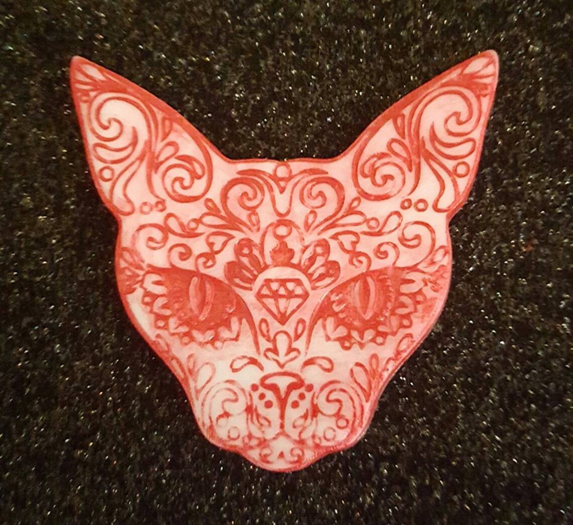 Cat Sugar Skull Cat Cat Hair Clip Cat Barrette Halloween Etsy