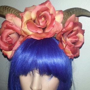 Horn,Horn Headband, Burning man, Festival, Flower crown, Floral Crown, Horn headpiece, Goat horns image 2