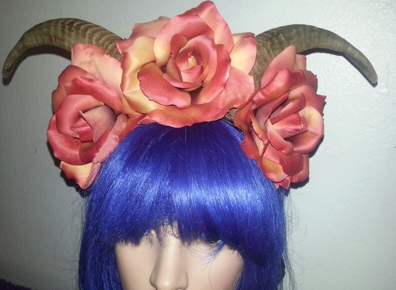 Horn,Horn Headband, Burning man, Festival, Flower crown, Floral Crown, Horn headpiece, Goat horns image 2