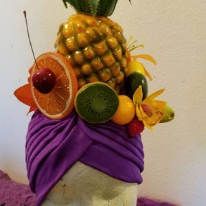 Carmen Miranda, Turban, Fruits, Faux-fruits, Turban aux fruits, Bandeau aux fruits, Salade de fruits, Halloween image 3