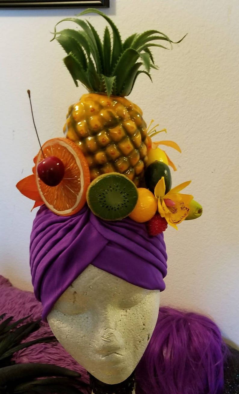 Carmen Miranda, Turban, Fruits, Faux-fruits, Turban aux fruits, Bandeau aux fruits, Salade de fruits, Halloween image 3