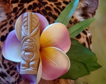 Tiki, tiki hair flower, tiki clip, tiki barrette, tiki oasis