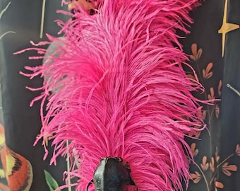 Skull hat, ostrich feather hat, hot pink feather hat, pink, skull