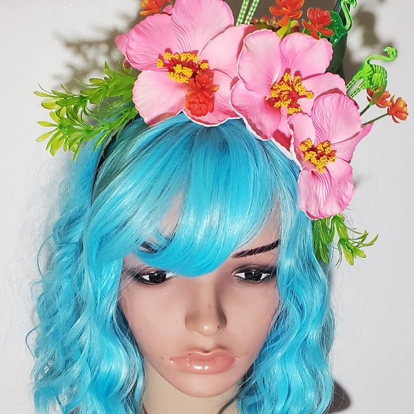 Enchanted tiki room, Flamingo, Falmingo headband, Hibiscus crown, Tiki crown,  crown, Hibiscus flower, Flower crown, Tropical crown