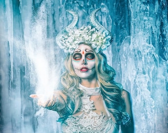 Ice Queen, Malificent horns, White horns, Flower crown, White flower horns, Flower horns, Floral horns, Winter horns, Forest horns