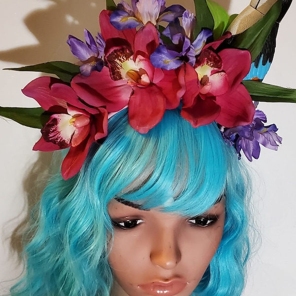 Tiki, Toucan, Toucan headband, Toucan crown, Tiki crown, Orchid crown, Orchid flower, Flower crown, Tropical crown, Tiki oasis