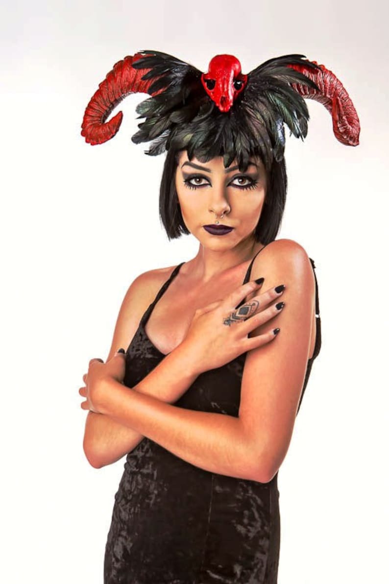 Pinup Skull Halloween Horn headband Burlesque Devil horn Devil horns Halloween Skull headdress Red horn EDM