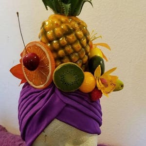 Carmen Miranda, Turban, Fruits, Faux-fruits, Turban aux fruits, Bandeau aux fruits, Salade de fruits, Halloween image 2