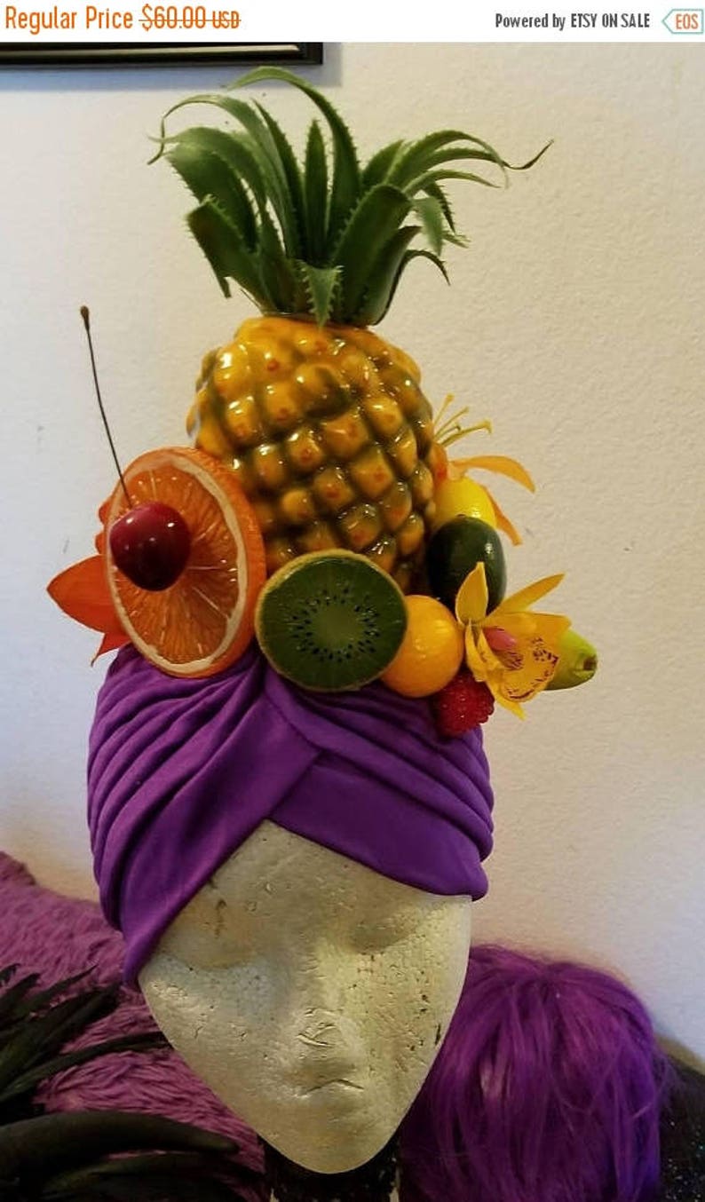 Carmen Miranda, Turban, Fruits, Faux-fruits, Turban aux fruits, Bandeau aux fruits, Salade de fruits, Halloween image 2