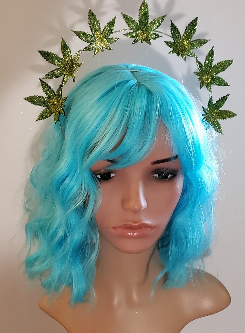 Cannabis Crown, Goddess Halo Pot leaf Headband, Marijuana leaf, Wedding Headpiece, Bridal Crown, Cannabis Wedding Alternative Headdress image 2