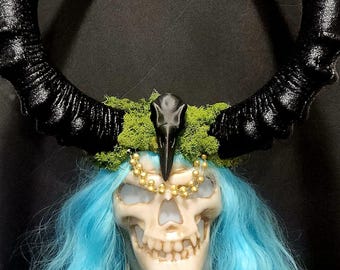 crow skull horns, skull horns, halloween horns, raven horns