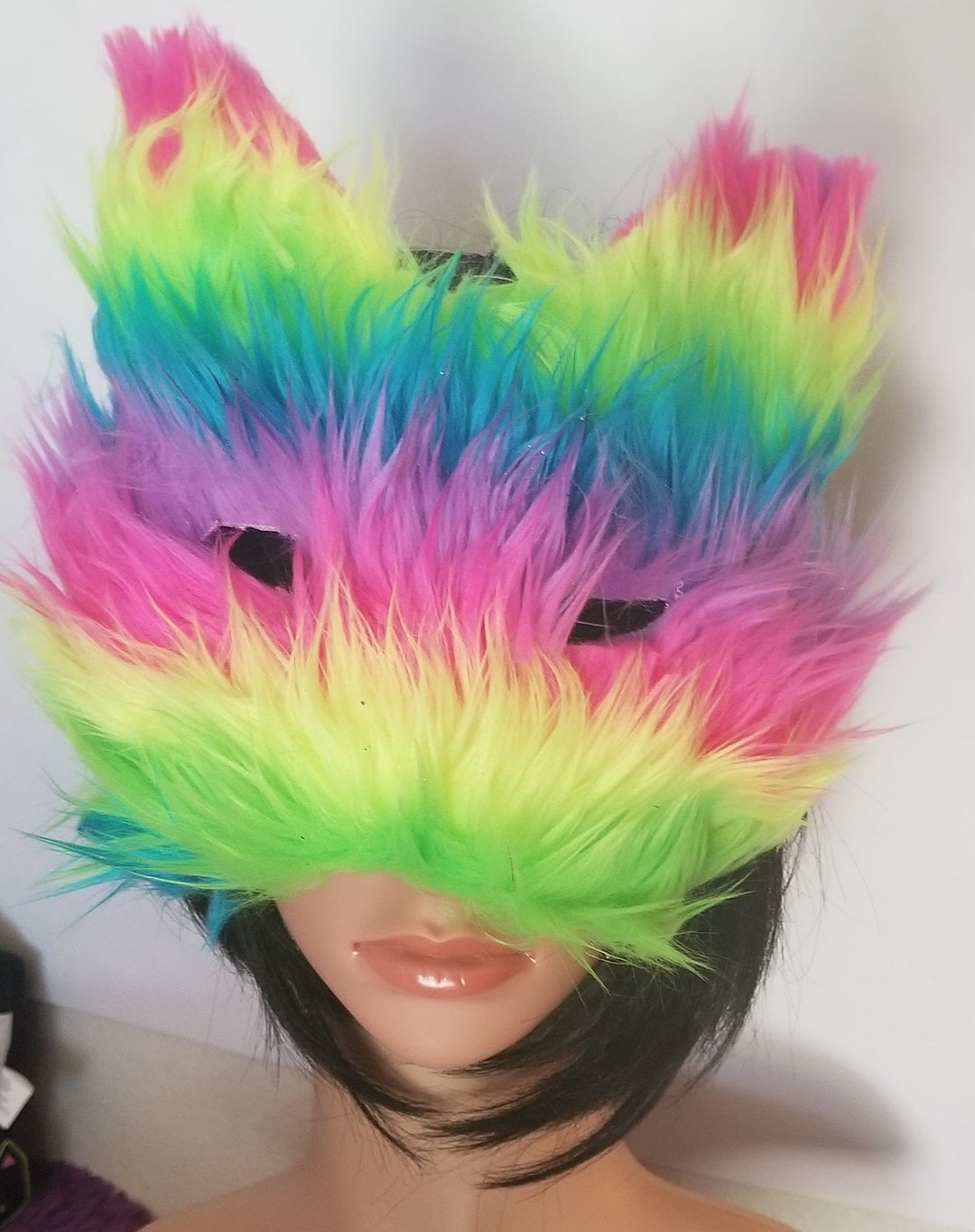 Kitty Mask Rainbow Fur Fur Mask Masquarade Ball Catcon Etsy