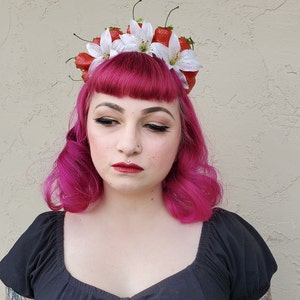 Strawberry, Strawberry headband, Faux fruit, Lily headband, Faux fruit headband, Fruit headband, Carmen miranda