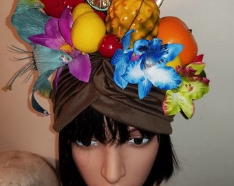 Carmen Miranda, Turbante, Fruta, Turbante de frutas, Halloween, Fruta falsa, Turbante de frutas falsas, tiki