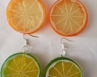 Orange slice, Orange earrings, Fruit, Fruit earrings, faux fruit, Lime, Lime slice, Lime earrings, Carmen Miranda