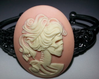 lady cameo,Skeleton, skull, lady skeleton,  skull cameo,  skull cuff, skull bracelet, cameo cuff,lady skeleton cuff,victorian