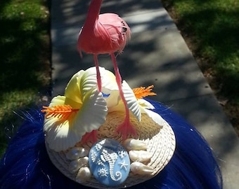 Flamingo fascinator, tiki, kawaii, pin up, Flamingo hat, wedding, pink flamingo, pink flamingo, vintage style,rockabilly