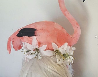 Flamingo, Flamingo hat, Flamingo headband, Bird, Bird hat, Bird headband, Tiki, Tiki oasis, Zoo animal, MsFormaldehyde, Kentucky derby