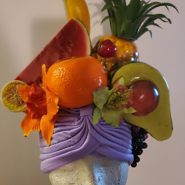 Carmen miranda, costume de Carmen miranda, ananas, Halloween, TIki, faux fruits, turban de fruits, turban