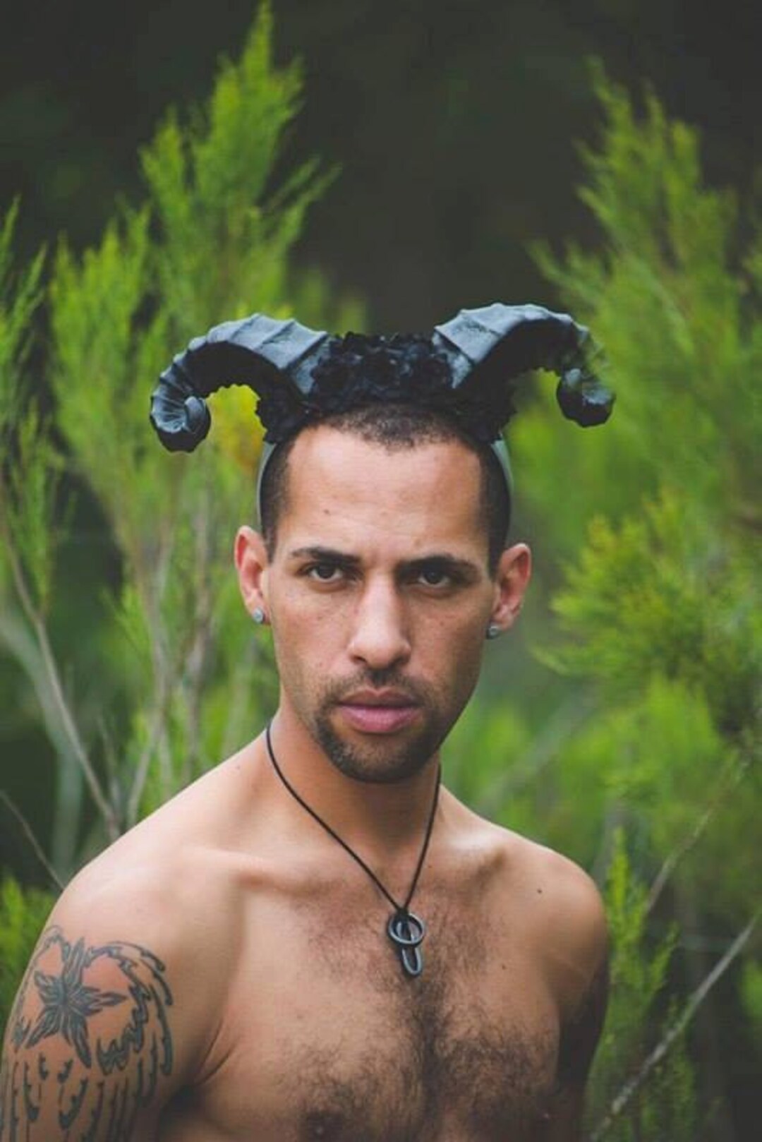 Satyr Horns, Horn Headband, Flower, Flower Horns, Horn Headdress, Ready