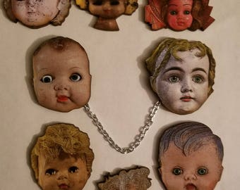 Doll head, Doll brooches, Doll head clips, Doll head jewelry, Creepy, Creepy brooch, Horror, Horror jewelry