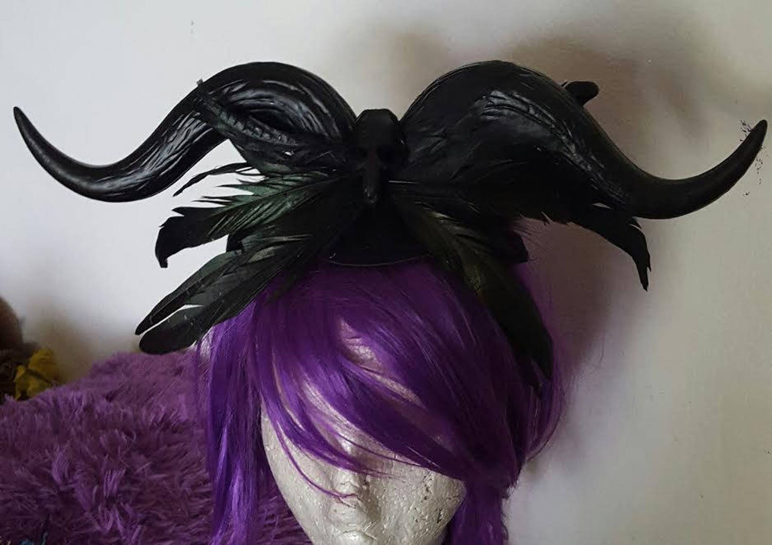 Horns, Black Horns, Horn Headdress, Horn Hat, Horn Fascinator, Skull