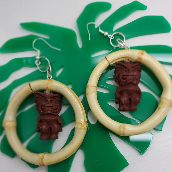 Tiki earrings, TIki oasis, Bamboo, Bamboo earrings, Tiki wedding, Tiki jewelry