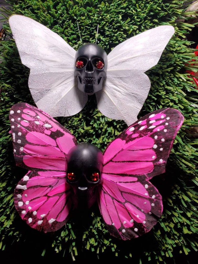Butterfly Skull Skull Butterfly Rhinestone Skull Clip Etsy