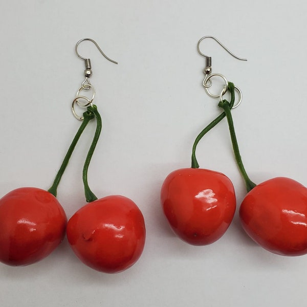 Cherry, Cherry earrings, Cherry jewelry, Fruit, Fruit earrings, Faux fruit, Faux fruit earrings, Carmen miranda