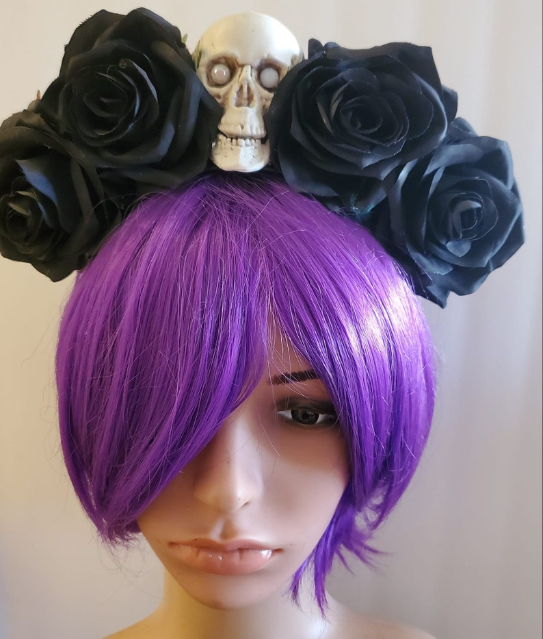 Goth Crown Skull Crown Black Rose Crown Rose Crown Flower Etsy